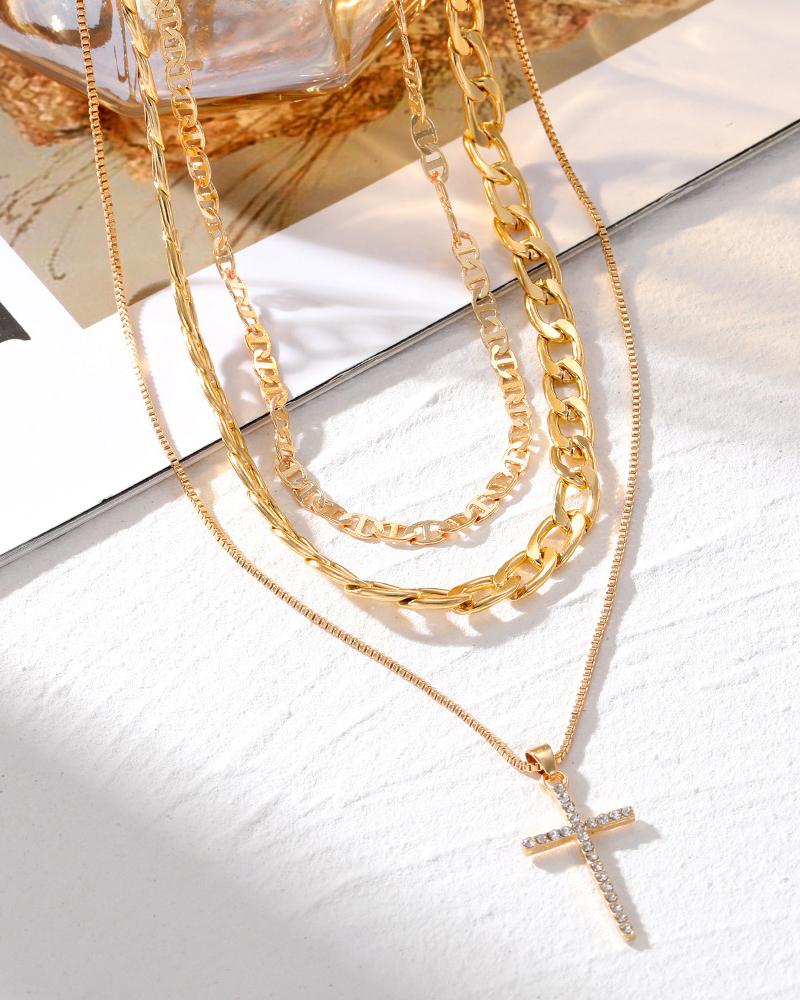 1pcs Hollow Out Multi layered Cross Pendant Necklace
