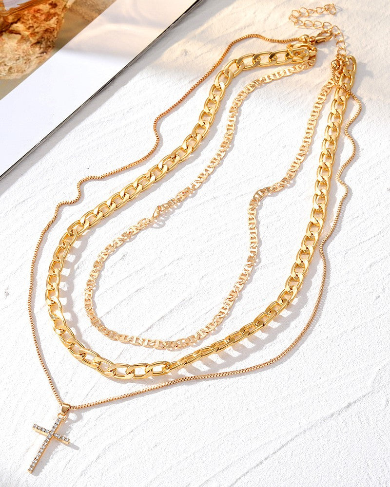 1pcs Hollow Out Multi layered Cross Pendant Necklace