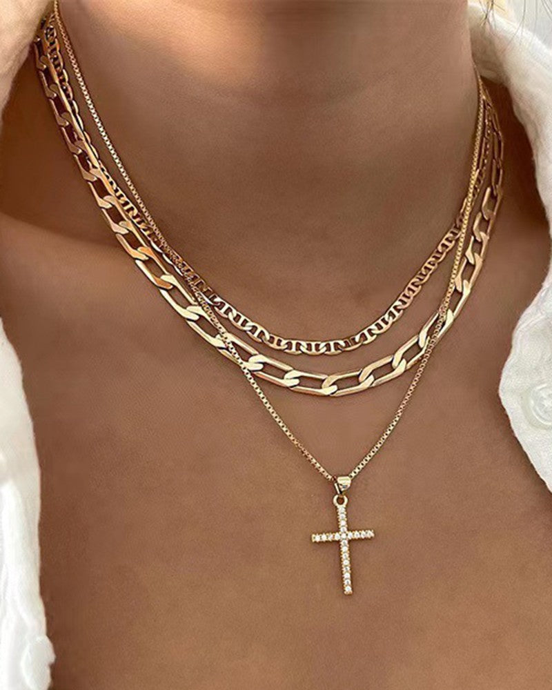 1pcs Hollow Out Multi layered Cross Pendant Necklace