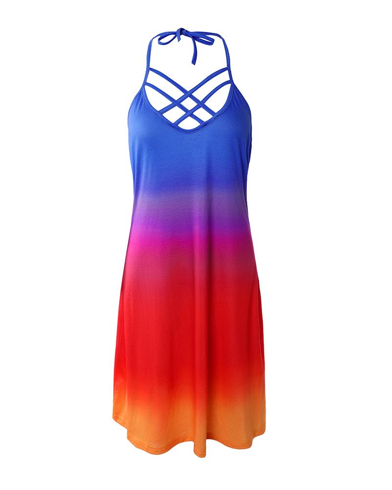 Ombre Crisscross Halter Casual Dress