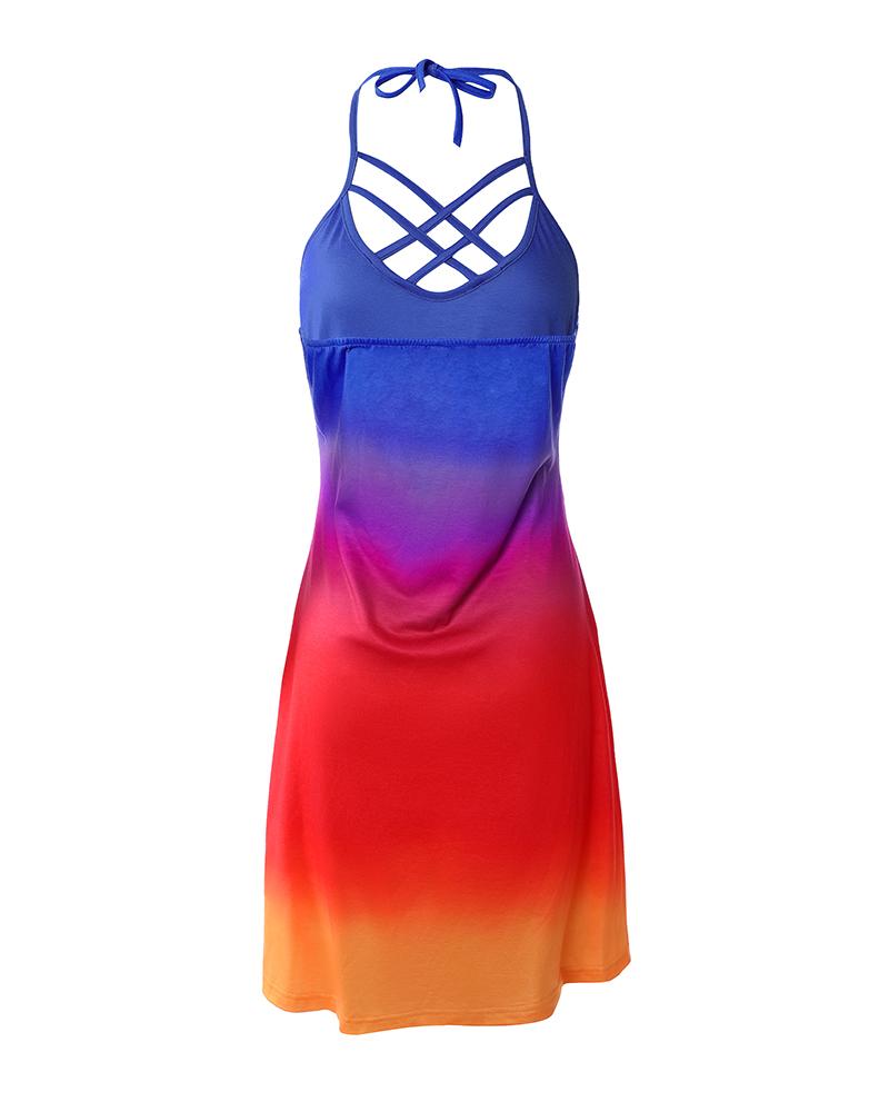 Ombre Crisscross Halter Casual Dress