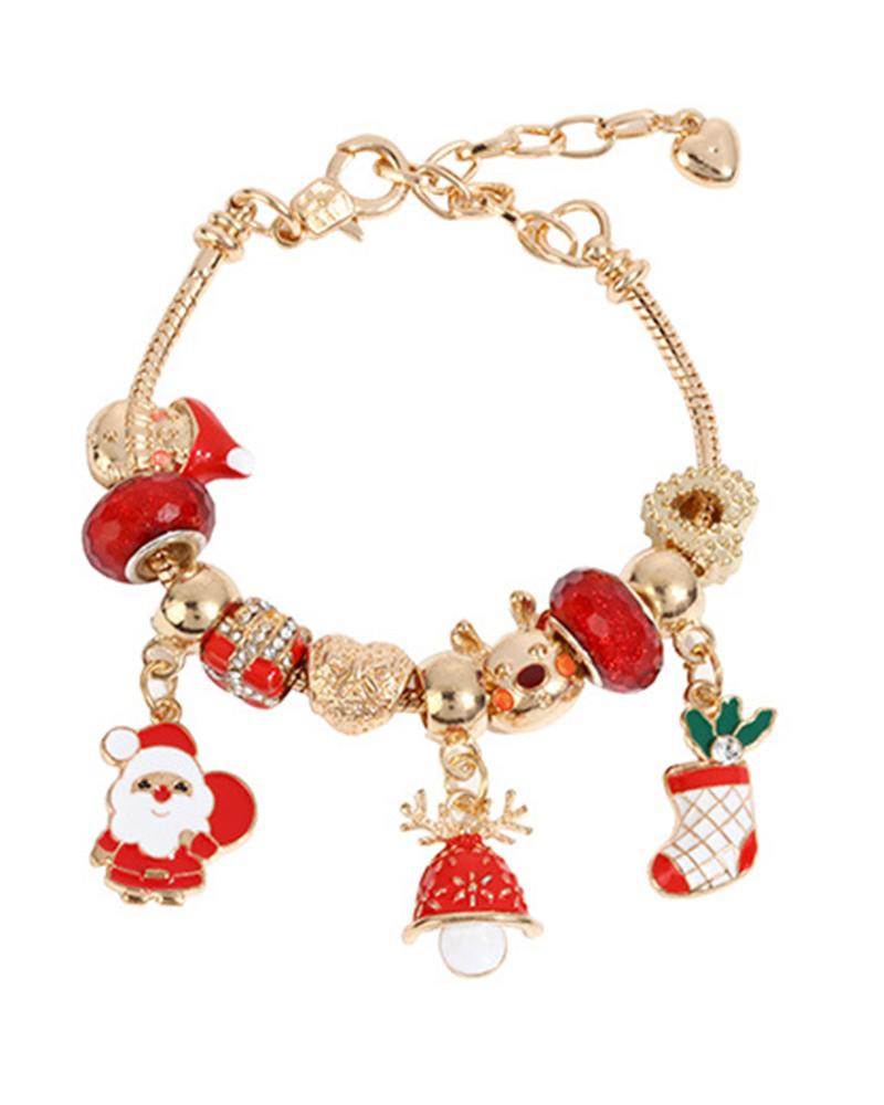1pc Christmas Santa Claus Jingle Bell Reindeer Sock Shaped Beaded Gift Bracelet