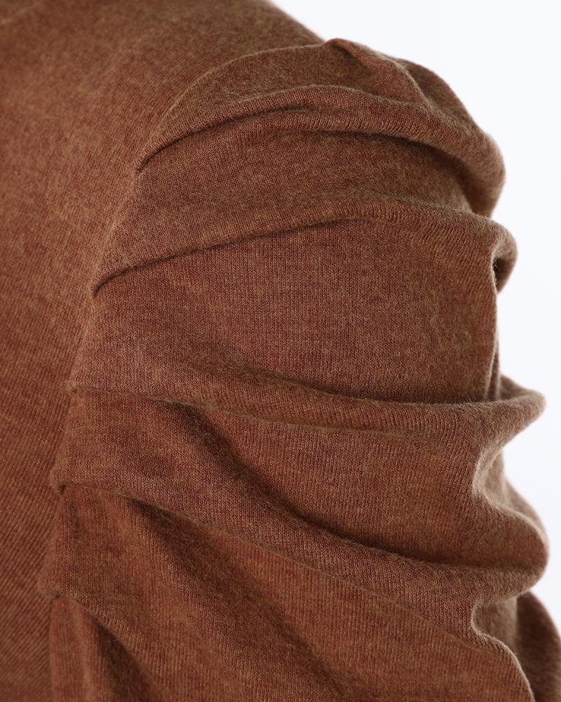 Gigot Sleeve Buttoned Ruched Top