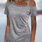 Cold Shoulder Buttoned Ruched T shirt