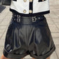 PU Leather Buckled Ruched Shorts