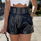 PU Leather Buckled Ruched Shorts
