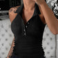 Button Front Sleeveless Ribbed Tank Top