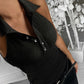 Button Front Sleeveless Ribbed Tank Top