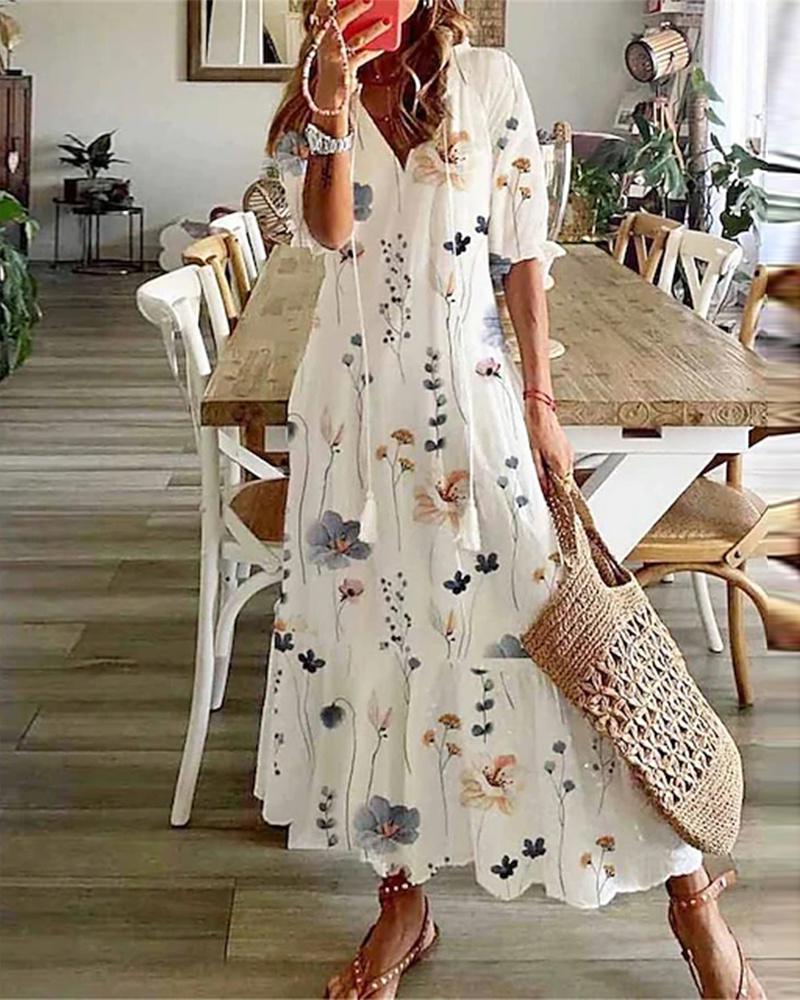 Floral Print Ruffle Hem Maxi Dress