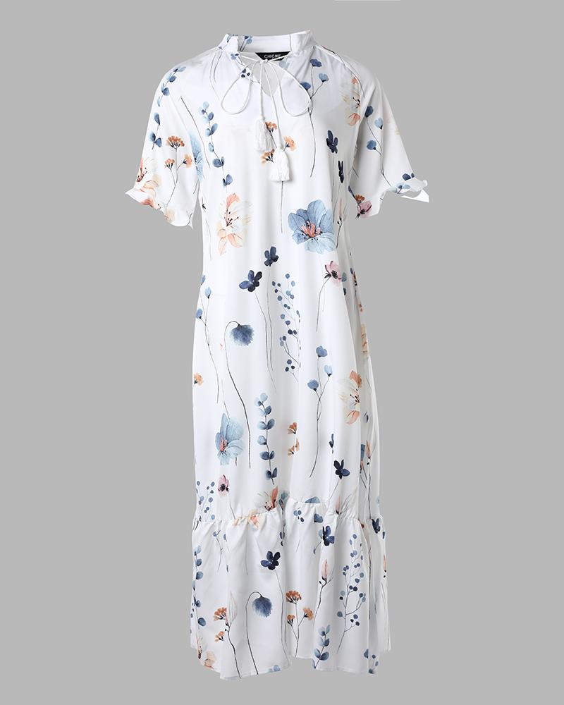 Floral Print Ruffle Hem Maxi Dress