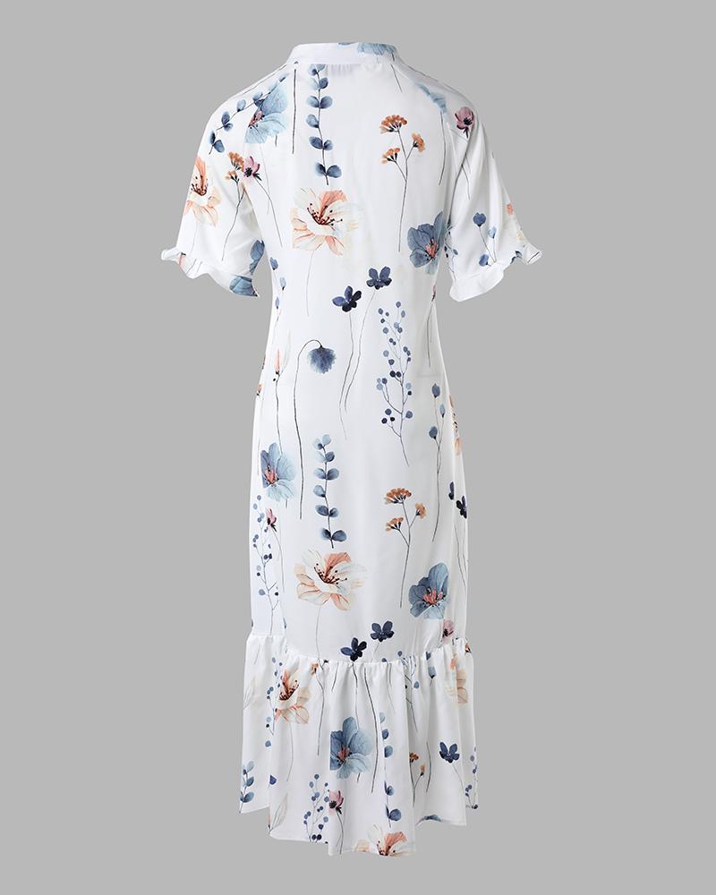 Floral Print Ruffle Hem Maxi Dress