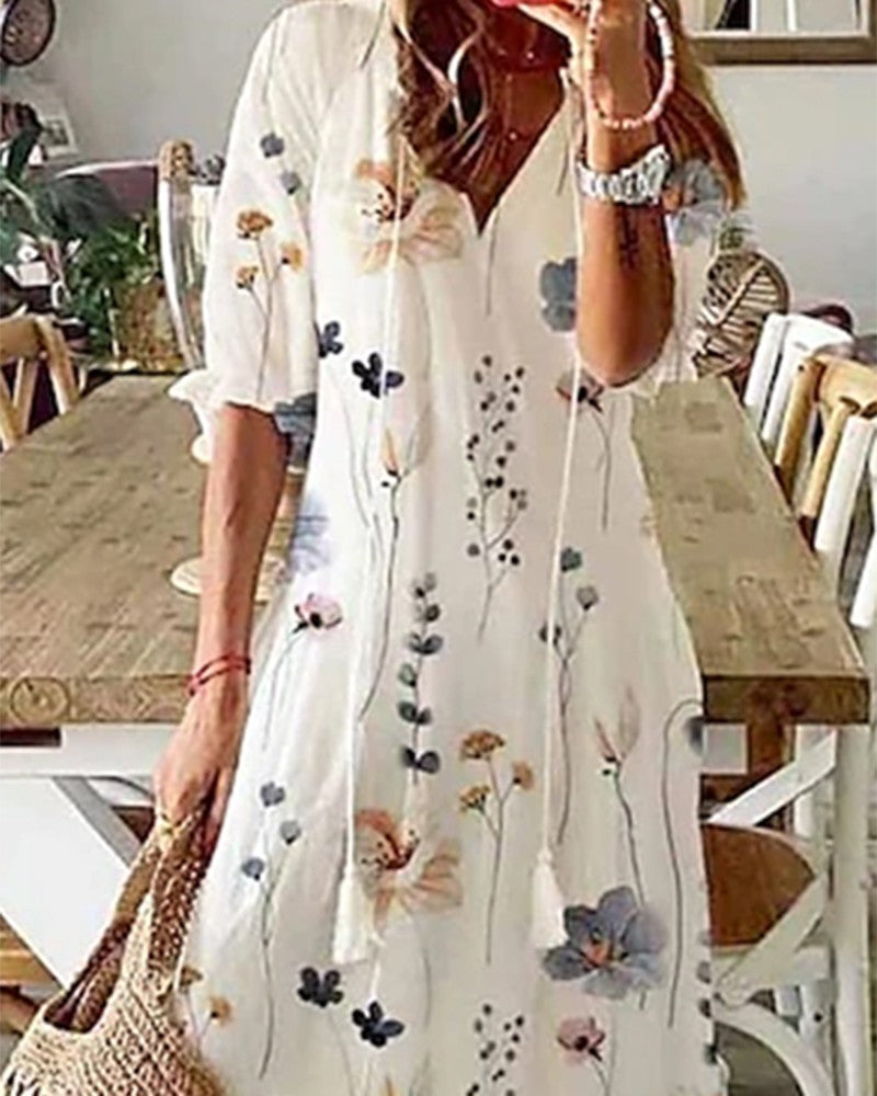 Floral Print Ruffle Hem Maxi Dress