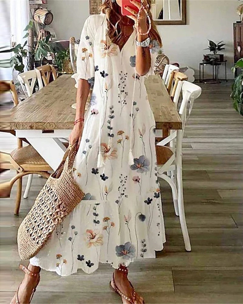 Floral Print Ruffle Hem Maxi Dress