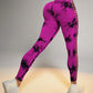 Tie Dye Print Ladder Cutout Sports Yoga Leggings
