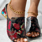 Crystal Decor Plants Embroidery Wedge Slippers