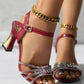 Rhinestone Decor Ankle Strap Chunky Heeled Sandals