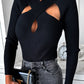 Asymmetrical Criss Cross Cutout Long Sleeve Knit Sweater