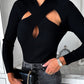 Asymmetrical Criss Cross Cutout Long Sleeve Knit Sweater