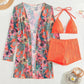 Halter Textured Bikini Top & Shorts Set With Floral Tropical Print Coat