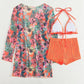 Halter Textured Bikini Top & Shorts Set With Floral Tropical Print Coat