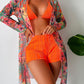 Halter Textured Bikini Top & Shorts Set With Floral Tropical Print Coat