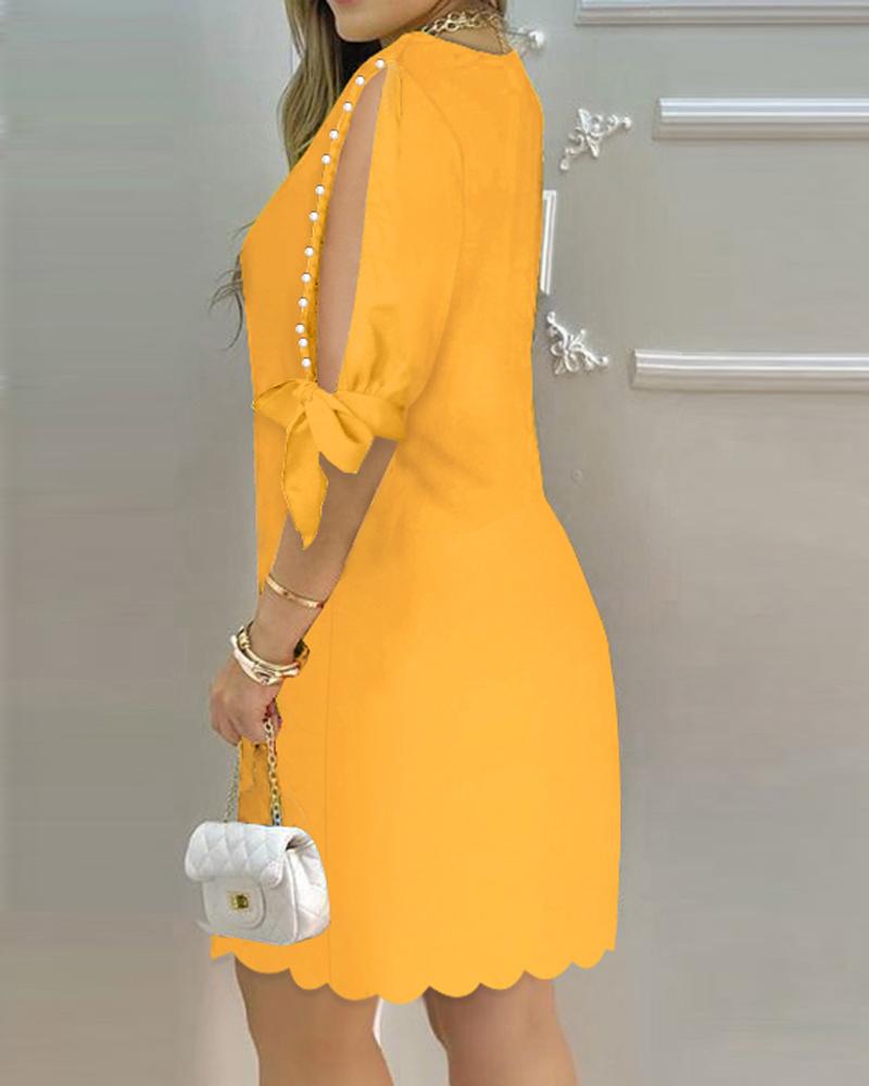 Pearls Decor Split Sleeve Casual Dress