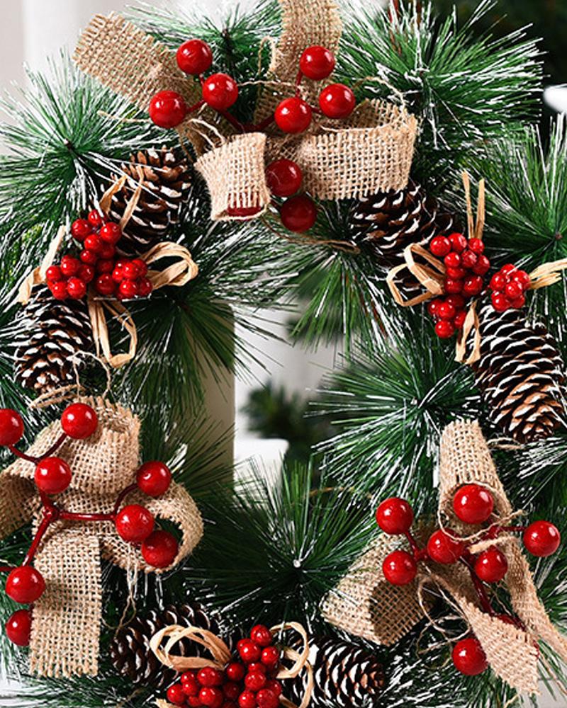 1pc Christmas Wreath Artificial Red Berries Pine Cones Snowy Pine Needles Wreath Garland Christmas Ornaments Front Door Window Home Decor