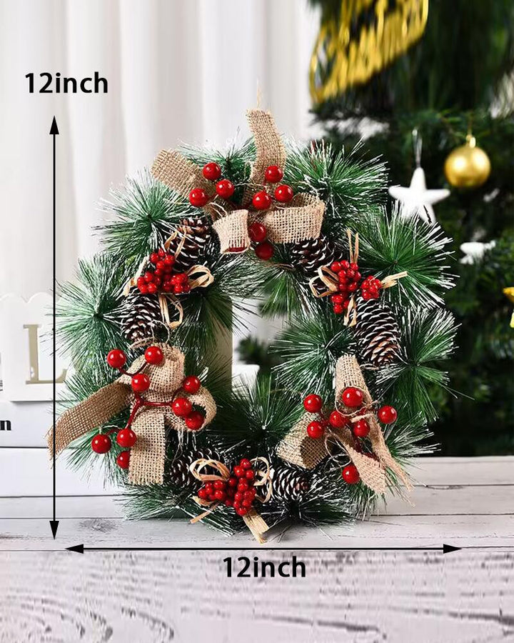 1pc Christmas Wreath Artificial Red Berries Pine Cones Snowy Pine Needles Wreath Garland Christmas Ornaments Front Door Window Home Decor