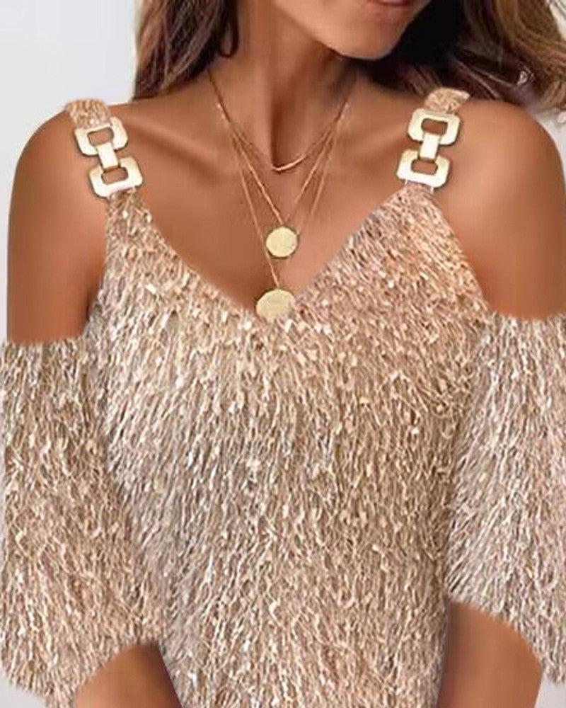 Fluffy Cold Shoulder Casual Dress