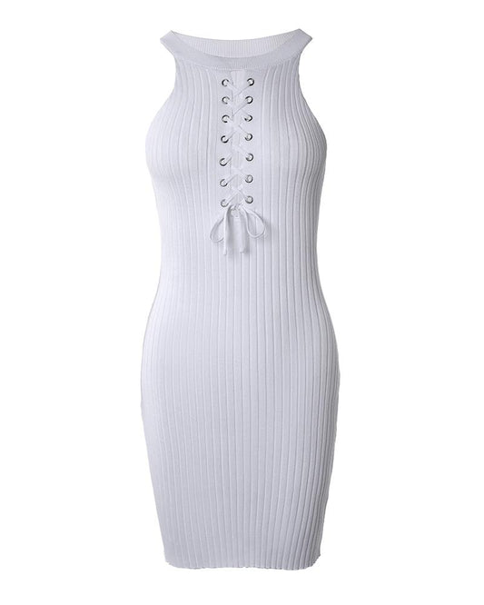 Grommet Eyelet Lace up Sleeveless Casual Dress