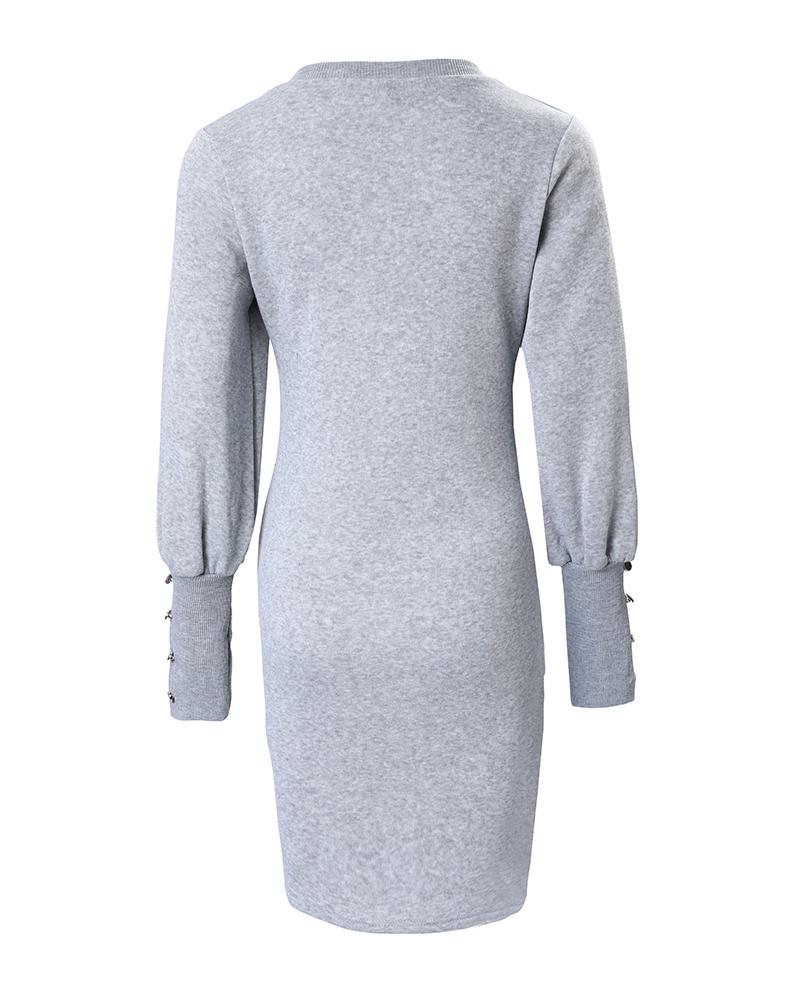 Lantern Sleeve V Neck Casual Dress