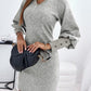Lantern Sleeve V Neck Casual Dress