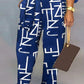 Plus Size Letter Print Long Sleeve Belted Jumpsuit