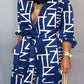 Plus Size Letter Print Long Sleeve Belted Jumpsuit