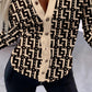 Geometric Print Ruched Buttoned Long Sleeve Top