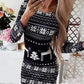 Christmas Mixed Print Long Sleeve Bodycon Dress