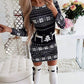 Christmas Mixed Print Long Sleeve Bodycon Dress