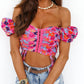 Floral Print Off Shoulder Puff Sleeve Crop Top