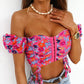 Floral Print Off Shoulder Puff Sleeve Crop Top