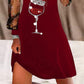 Christmas Wine Glass Print Contrast Mesh Casual Dress