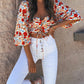 Floral Print Frill Hem Lace up Crop Top