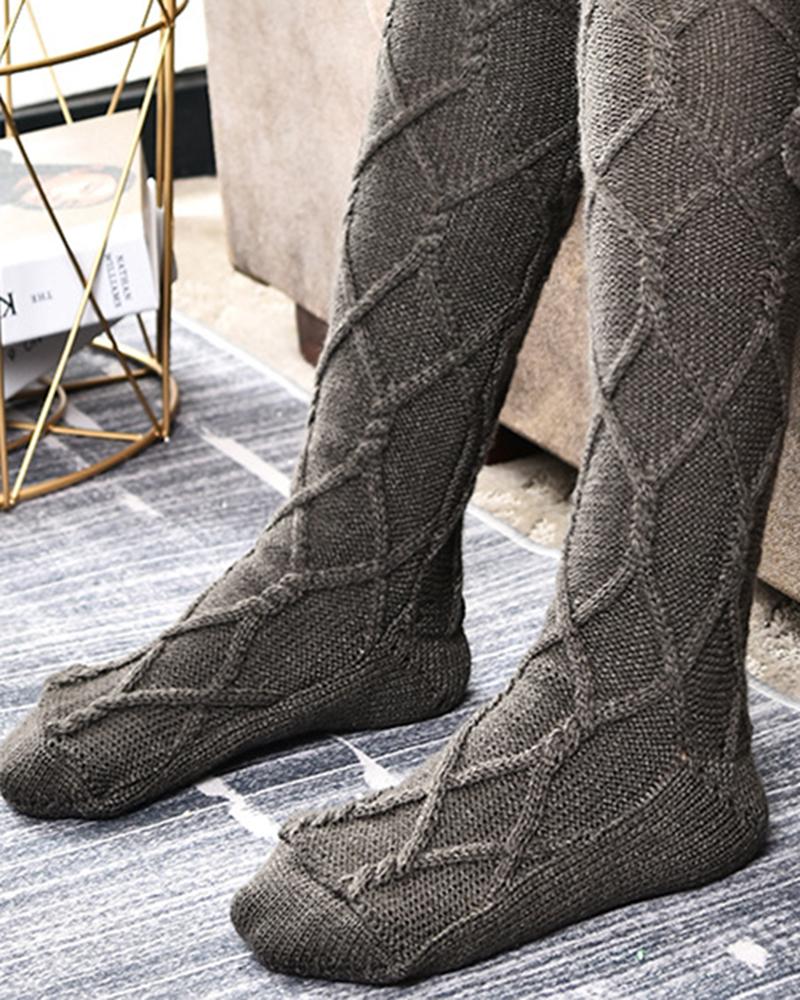 1Pair Braided Bowknot Decor Skinny Long Socks