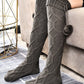 1Pair Braided Bowknot Decor Skinny Long Socks