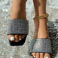 Rhinestone Wide Strap Beach Slippers