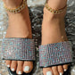 Rhinestone Wide Strap Beach Slippers