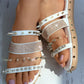 Rhinestone Rivet Design Multi Strap Slippers