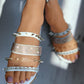 Rhinestone Rivet Design Multi Strap Slippers