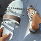 Rhinestone Rivet Design Multi Strap Slippers