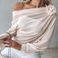 Rose Detail Ruched Skew Neck Chiffon Top