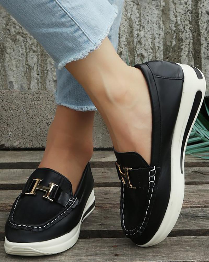 Buckled Round Toe Slip On Muffin Loafers
